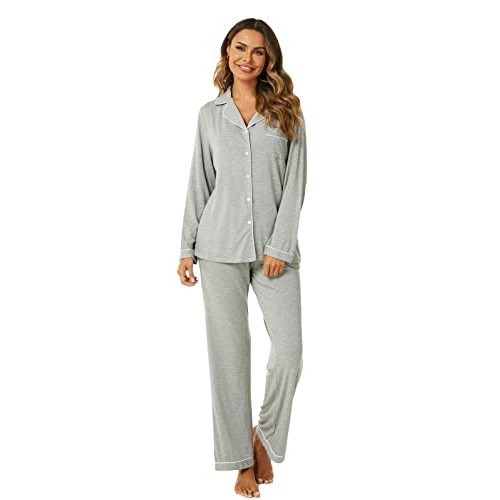 Aamikast Women's Pajama Sets Long Sleeve Button Down Sleepwear Nightwear Soft Pjs Lounge Sets