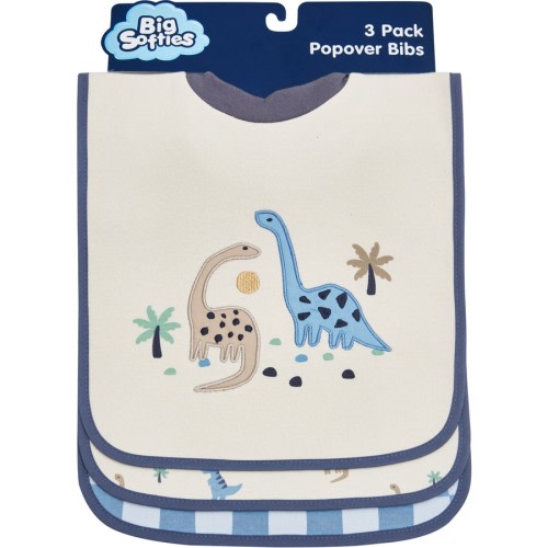 Big Softies Baby Popover Bibs 3 Pack - Dino - Size Onesize