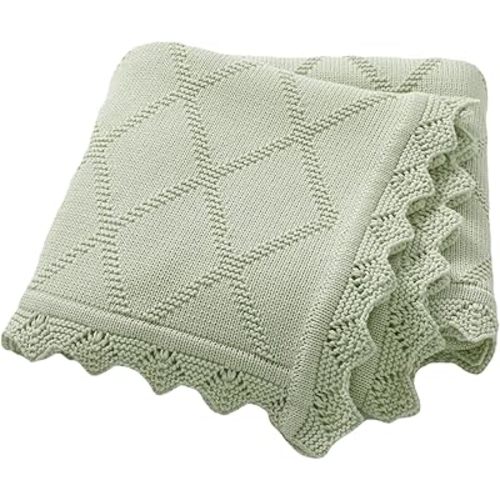 Hadetoto Knit Baby Blankets for Girls Boys, 100% Cotton Crib Blanket for Baby Infant Toddler, Super Soft and Lightweight Nursery Blankets (Sage Green)