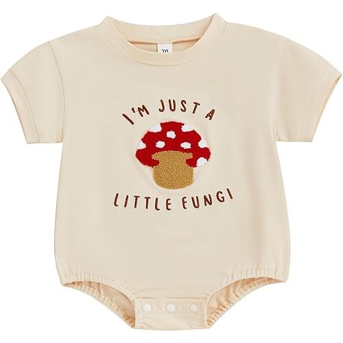 Newborn Girl Boy Mushroom Romper Shirts Infant Baby Summer Clothes Letter Embroidery Short Sleeve Bodysuit Tops