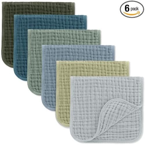 Comfy Cubs Muslin Burp Cloths 20x10" 6 Pack, Baby Burp Cloths - Multi Boy | Large, 6-Layer, Ultra Absorbent 100% Cotton Burp Cloths for Baby Drool and Messes - Soft, Safe & Gentle for Boys & Girls