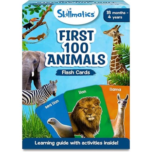 Skillmatics Thick Flash Cards for Toddlers - First 100 Animals, Montessori Toys & Educational Games, Stocking Stuffers, Preschool Learning, Gifts for Kids 1, 2, 3, 4 Years