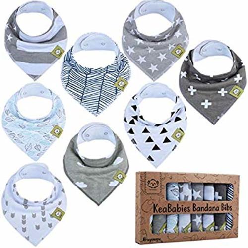 Baby Bandana Drool Bibs - Bandana Bibs for Boys, Girls by KeaBabies- Super Absorbent Bandana Drool Bibs - Teething Bibs - Organic Cotton Baby Bibs for Infant, Toddler - 8 Pack Bibs Set (Grayscape)