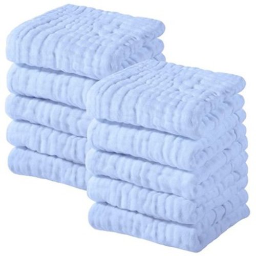 10 Pack Baby Muslin Squares, 100% Cotton, 28x28cm Extra Soft Breathable Baby Washcloths, 6 Layers Organic Cotton, Unisex Reusable Baby Face Towels for Newborn