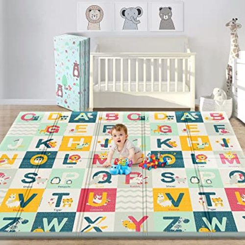 Gimars XL 0.6 inch Thicker Reversible Foldable Baby Play Mat, Waterproof Foam Floor Baby Crawling Mat, Portable Baby Playmat for Infants, Toddler, Kids, Indoor Outdoor Use