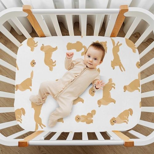 Crib Sheets for Boys Girl Golden Retriever Dogs Breathable Mini Crib Mattress Sheets Fitted,Toddler Baby Sheets for Crib Mattress Soft & Breathable 39 * 27 * 5In - Multicolor - 39*27*5 In