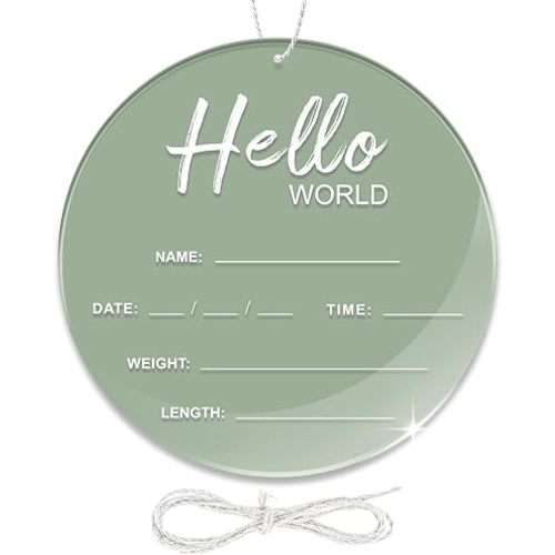 Hello World Newborn Sign - 6.7 Inch Thickness Upgrade Birth Announcement Sign for Hospital, Nursery or Baby Shower (Green)