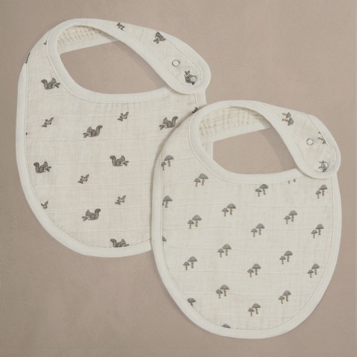 'Squirrel' & 'Mushroom' - Premium Muslin Bib 2-Pack