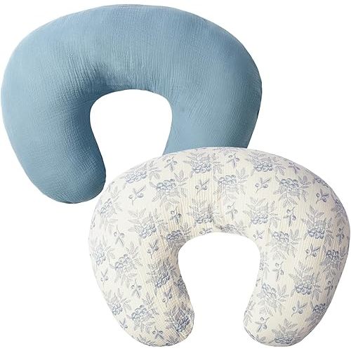 FUNUPUP Muslin Nursing Pillow Cover Compatible with Boppy Nursing Pillow, Soft Baby Nursing Covers for Breastfeeding Pillows for Boys Girls, only Cover, Blueberries & Blue
