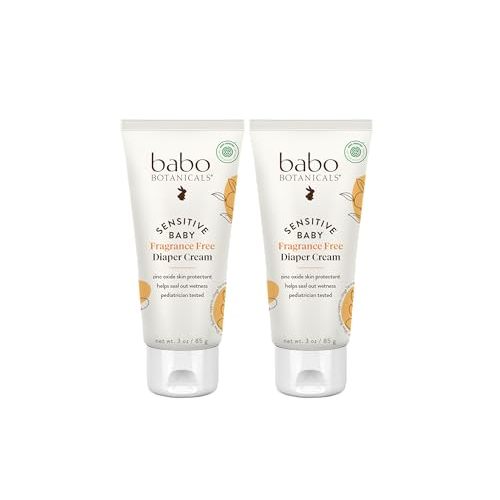 Babo Botanicals Sensitive Baby Fragrance-Free Diaper Cream - 25% Natural Zinc Oxide - Calendula, Shea & Cocoa Butter - EWG Verified - Vegan- from Birth on - 1 or 2 Pack Tube - 6oz Jar