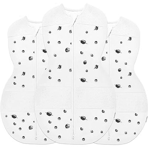 Happiest Baby Sleepea 5-Second Swaddle - 100% Organic Cotton Baby Swaddle Blanket - Doctor Designed Promotes Healthy Hip Development - 3-Pack Newborn Bundle (Ivory Planets, 2 x Small, 1 x Medium)