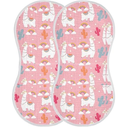 J JOYSAY Llama Alpaca Cactus Pink Baby Burp Cloths for Boys Girls Large 22''x11'' Cotton Baby Washcloths Extra Absorbent Soft 4 Layer Baby Items Must Haves for Newborn Unisex 2 Pack