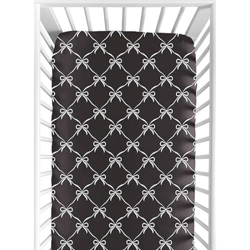 Sweet Jojo Designs Fitted Baby Crib Sheets (Black and White Bows) for Girls, Infant Nursery, Toddler Room - Standard Size (White & Black Bow for Shabby, Ballet, Dancer, Princess Ballerina Collection)