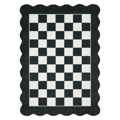 8'x10' Machine Washable Geometric Checkered Living Room Rugs, Ultra Thin Non Slip Bedroom Carpet, Large Stain Resistant Dining Room Rugs, Black/White
