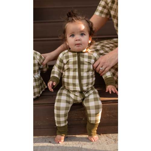Infant Romper in Green Gingham