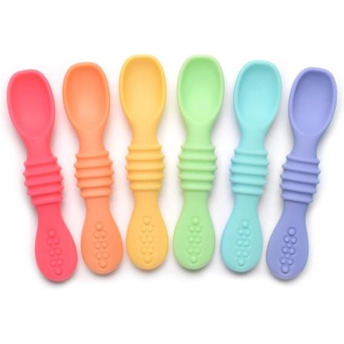 Silicone Chew Spoon Set for Babies and Toddlers | Safety Tested | BPA Free | Baby Spoon 6 Pack (Bright Rainbow)