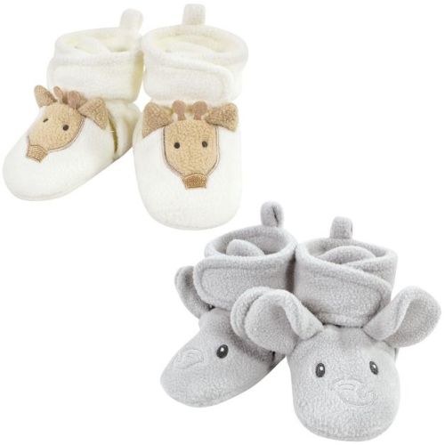 Hudson Baby Unisex Baby Animal Fleece Booties 2-pack, Gray Elephant Giraffe, 0-6 Months