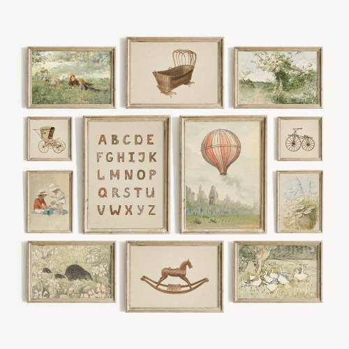 Neutral Nursery Wall Art Vintage Painting Prints Farmhouse Decor Baby Room Print Set Beige Nursery Decor Children Room Gallery Wall Set