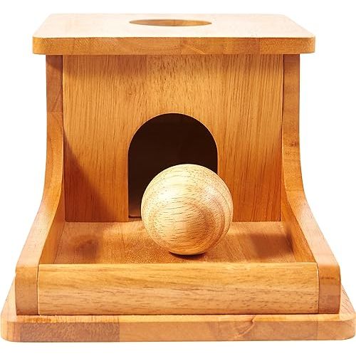 Montessori Object Permanence Box - Wooden Ball Drop Toy for Babies - Develops Spatial Awareness & Cognitive Skills - Engaging and Educational Roll and Play Toy up to 1 Year Old Infant