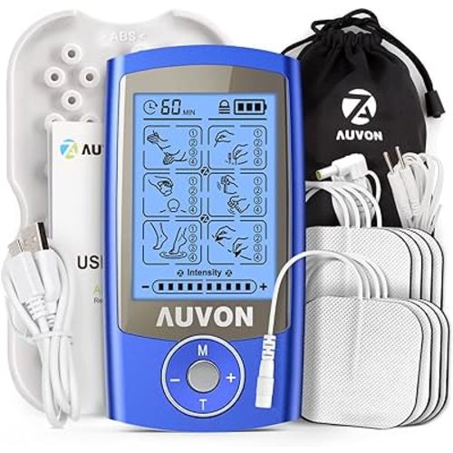 AUVON Rechargeable TENS Unit Muscle Stimulator, 24 Modes 4th Gen TENS Machine with 8pcs 2"x2" Premium Electrode Pads for Pain Relief