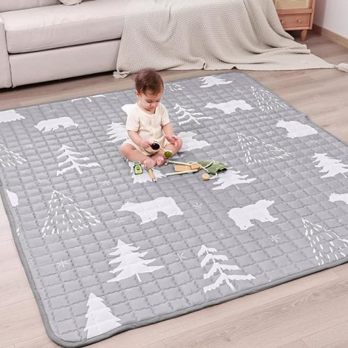 MHOMER Baby Play Mat 50X50 - Thick and Soft Tummy Time Mat Playpen mat for Floor Non-Slip Premium Quality for Babies and Toddlers Comfort and Safety Portable and Machine Washable(Bear) - 50x50