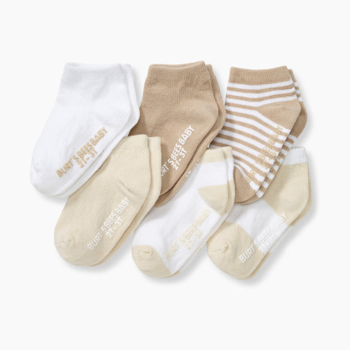Burt's Bees Baby Ankle Socks (6 Pack) - Oat, 0-3 M