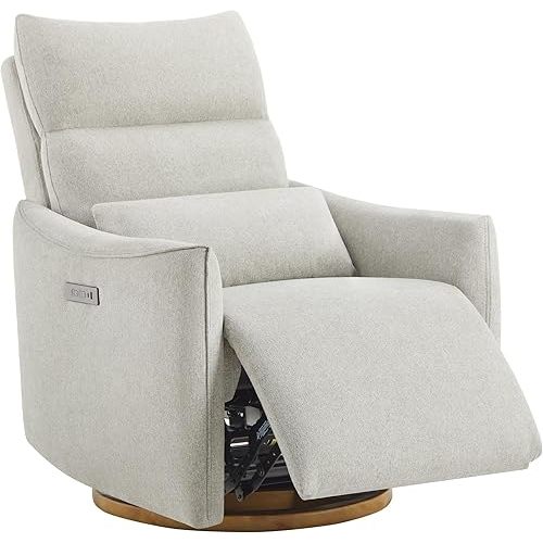 CHITA Swivel Rocker Recliner Chair, Power Nursery Glider Recliner, Nursery Rocking Chair with Adjustable Power Headrest, FSC Certified, Solid Wood Base, Crockery (Gray)