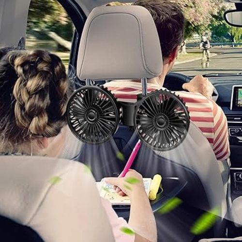 Car Backseat Fan for Backseat Kids,Dual Head USB Powered Car Fan for Car Backseat Kids (No Battery)