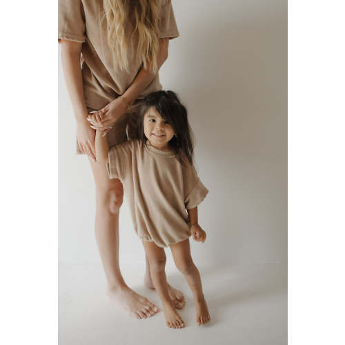 Terry T-Shirt Romper | Tan