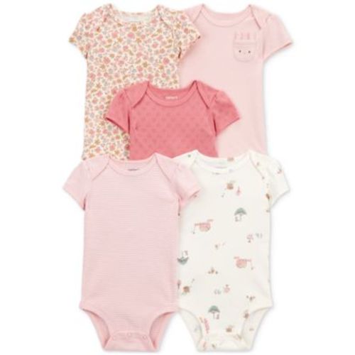 Baby Girls Cotton Bodysuits, 5 Pack