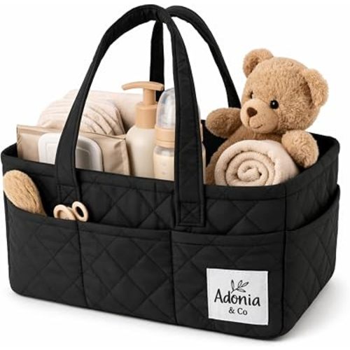 Adonia & Co Diaper Caddy Organizer – Baby Essentials Organizer, Large Nursery Storage Basket with Removable Divider, 8 Exterior Pockets, Portable, Machine Washable, Structured Design, Sage Green