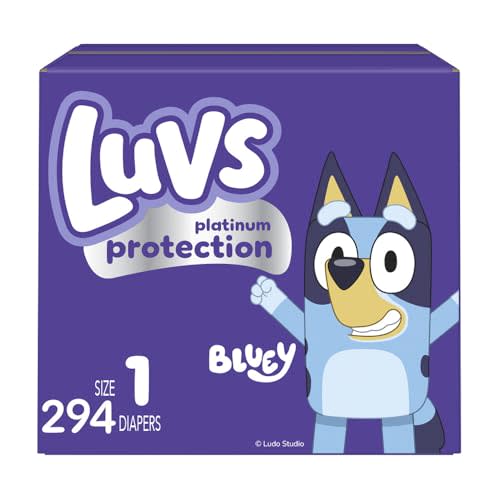 Luvs Size 1 Baby Diapers, Platinum Protection Bluey Diapers for Day & Night, Size 1, 294 Count (Packaging May Vary)