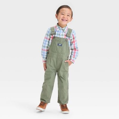 OshKosh B'gosh Toddler Boys' Plaid Lined Overalls - Olive Green 18M: Cotton Canvas, Front Buckle, Snap Closure, Front Pocket
