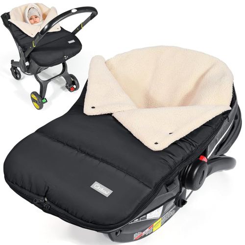 Orzbow Winter Car Seat Cover for Babies, Universal Baby Car Seat Bunting Bag with Adjustable Collar, Waterproof Carseat Cover with Zipper, Warm Berber Fleece, Detachable and Machine Washable, Black