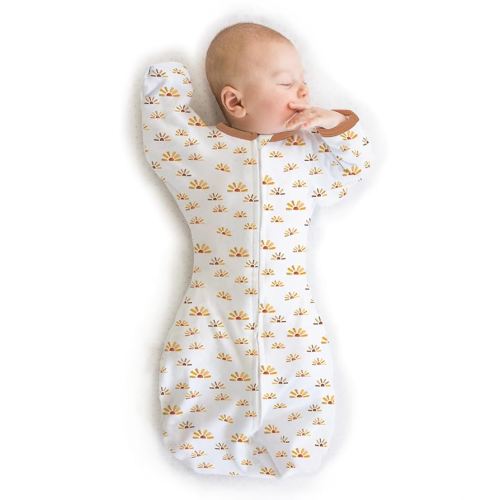 SwaddleDesigns Transitional Swaddle Sack, Arms Up Half-Length Sleeves & Mitten Cuffs, Swaddle for Newborn Transition to Baby Sleep Sack Wearable Blanket, Med, 3-6 mo, 14-21 lb, Watercolor Sunny Days