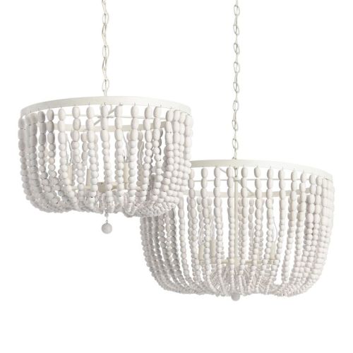 Antique Whitewashed Wood Bead 4 Light Chandelier