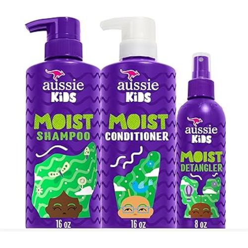 Aussie Kids Hair Care Bundle Set Including: Shampoo (16 Fl Oz), Conditioner (16 Fl Oz) & Detangler Spray (8 Fl Oz), Paraben- Freem Sulfate-Free, Dye-Free, Cruelty-Free, Tangle-Free Styling