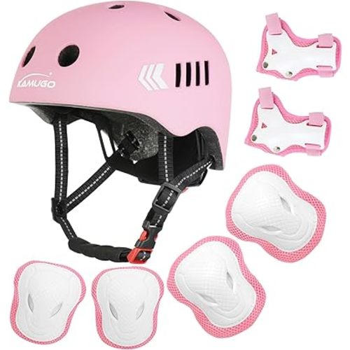 KAMUGO Kids Bike Helmet Set, Toddler Helmet for Ages 2-8 Boys Girls with Sports Protective Gear Set Knee Elbow Wrist Pads for Skateboard Cycling Scooter Rollerblading