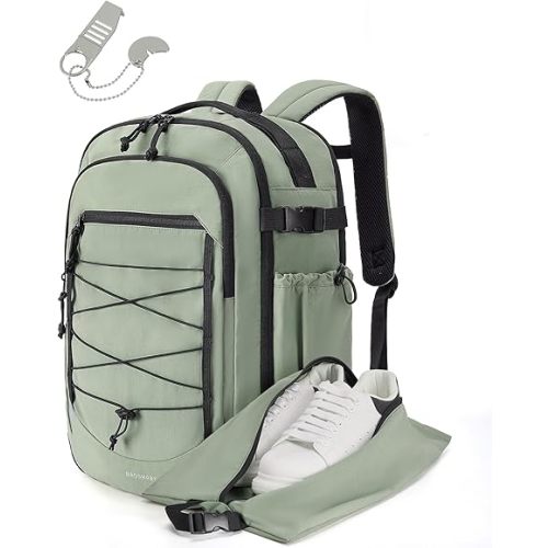 BAGSMART Carry On Travel Backpack, 17.3 Inch Large Travel backpack Carry On Flight Approved, Personal Item Backpack Travel Bag With Shoe Bag, 30L Water Resistant Casual Daypack, Green