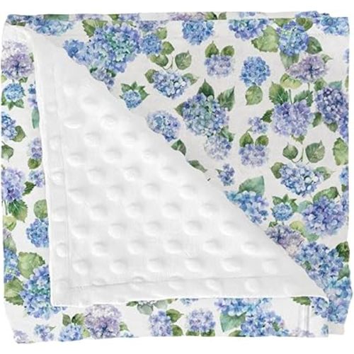 Blue Hydrangea Floral Baby Blankets for Girl Boy Spring Summer Wildflowers Soft Mink Dotted Backing Double Layer Swaddle Blanket Floral Blooms Spring Bed Throw for Newborn Infant Toddler Nursery 30x40