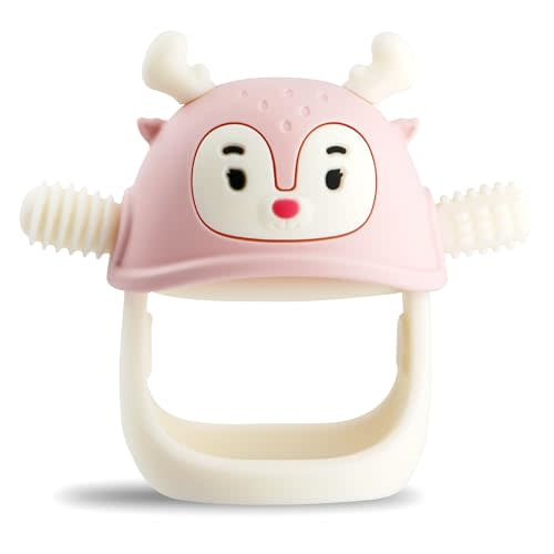 Smily Mia Teething Toys/Teethers for Babies 6-12 Months, Reindeer Baby Chew Toy 3-6 Months for Teething Relief, Get-A-Grip Baby Hand Teether,light pink