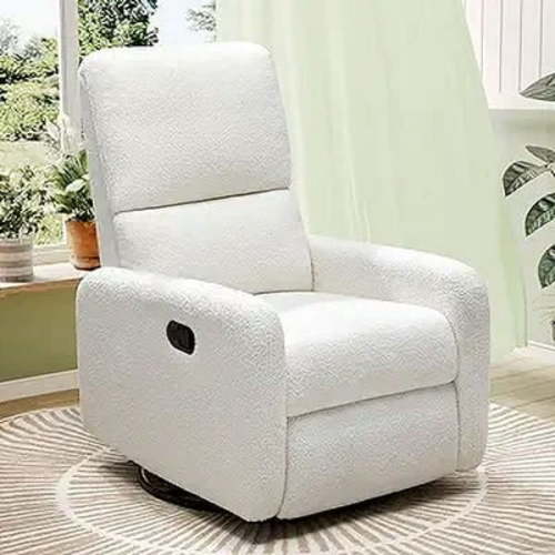 papajet Recliner Chair for Living Room,Nursery Glider with High Back Massage Swivel,Sherpa White