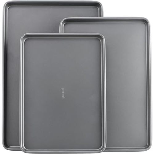 GoodCook Everyday Nonstick Carbon Steel Baking Sheet Set, 3 Pack – Small 13” x 9”, Medium 15” x 10”, Large 17” x 11” – Carbon Steel Cooking Pans, Cookie Sheet Bakeware Set