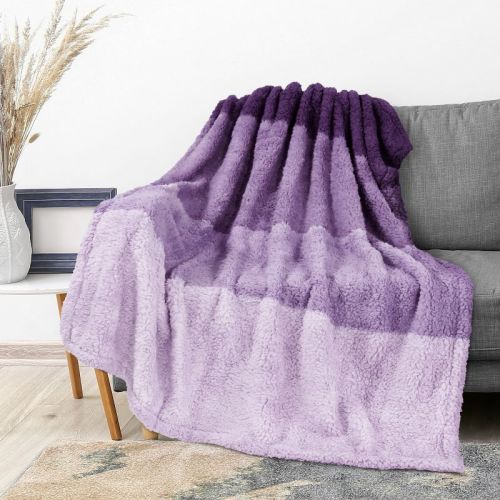 PAVILIA Plush Throw Blanket for Couch Bed, Faux Shearling Blanket and Throw for Sofa Home Decor, Gradient - Purple/Throw - 50x60