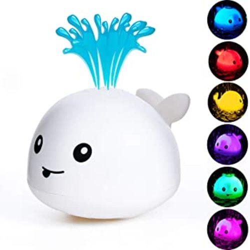 Bath Toys Water Spraying Whale Squirt Toy LED Light Up Bath Toys Bathtub Shower Pool Bathroom Toy for Baby Toddlers 1-3 Infant Kids Water Toys