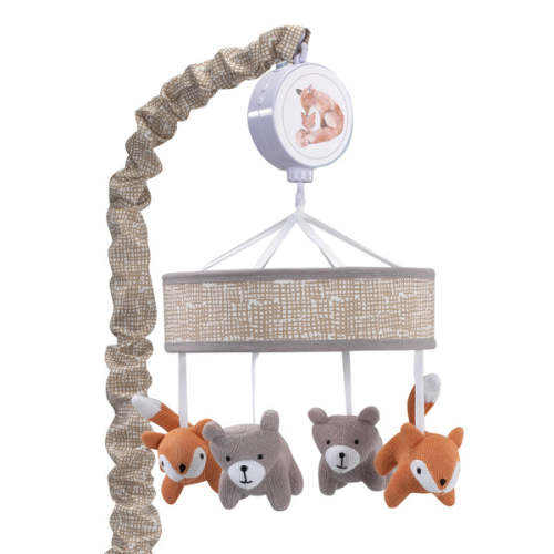 Painted Forest Gray/Beige Fox and Bear Baby Crib Musical Mobile – Lambs & Ivy