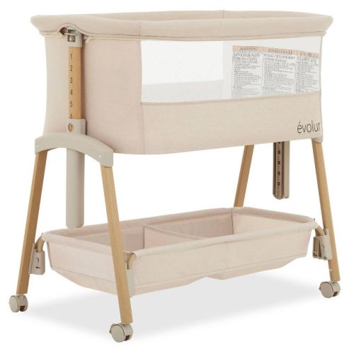 Evolur Lullaby Portable Bassinet With Wheels - Beige
