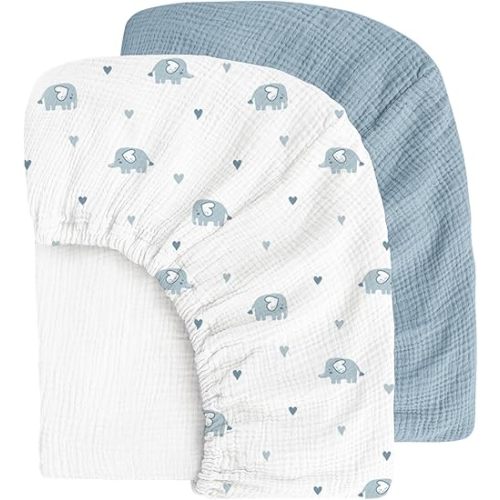 Muslin Cotton Crib Sheets - Neutral Fitted Sheets for Standard Crib& Toddler Mattress Soft and Breathable Baby Sheets for Boys and Girls - 28"x52"