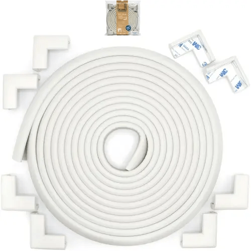 Roving Cove Slim-Fit Corner Edge Protector for Baby Proofing (Small 18ft Edge 8 Corners), Furniture Safety Bumper Guard, Soft NBR Rubber Foam, 3M Adhesive, Oyster White (Off White)