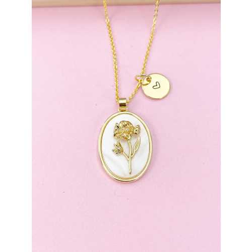 Gold Marigold Charm Necklace, October Birthday Flower Necklace, Birthday Gifts, Personalized Gifts, N4883J